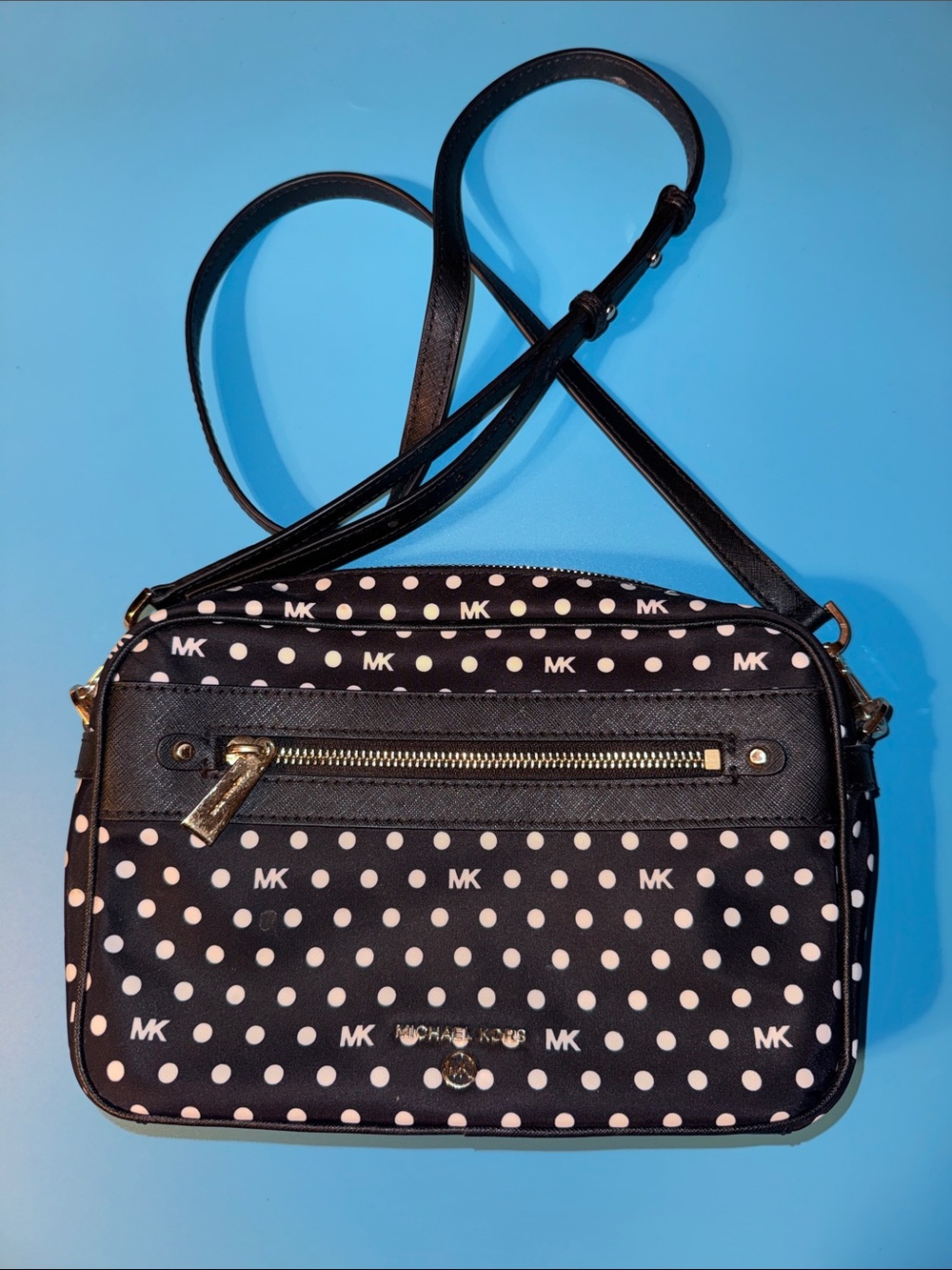 Michael Kors Leather Black and White Polka Dot Crossbody Bag